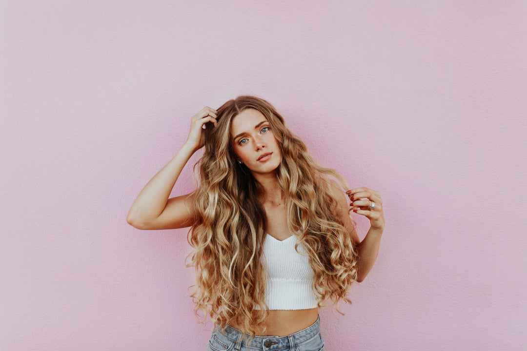 woman with long curly hair