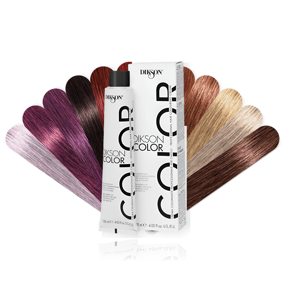 Dikson Color permanent hair colour tube with warm and fashion shade swatches