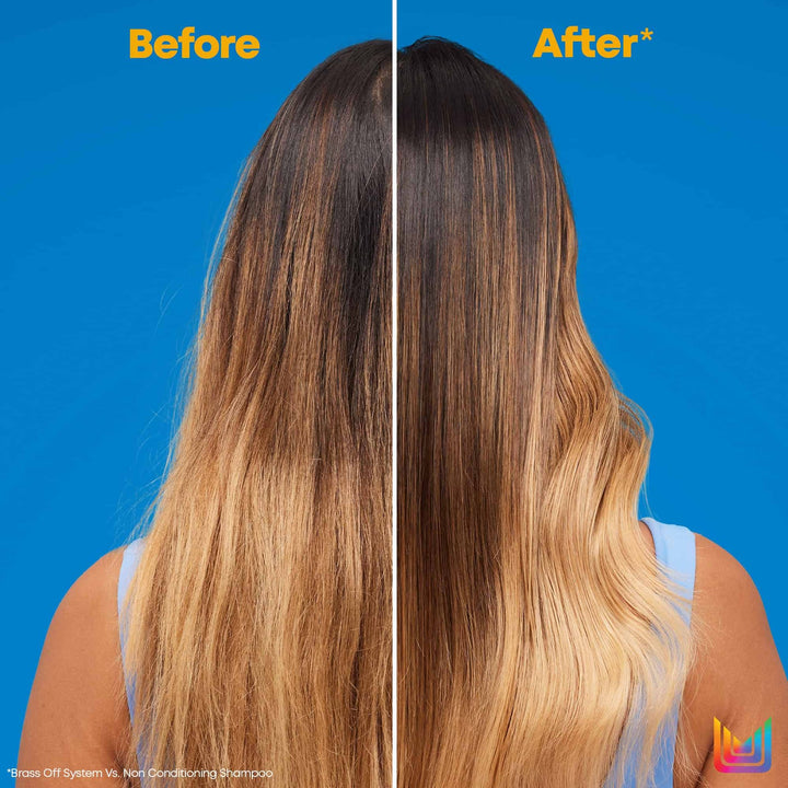 Matrix Brass Off Holiday Duo - before and after on lightened brunette hair