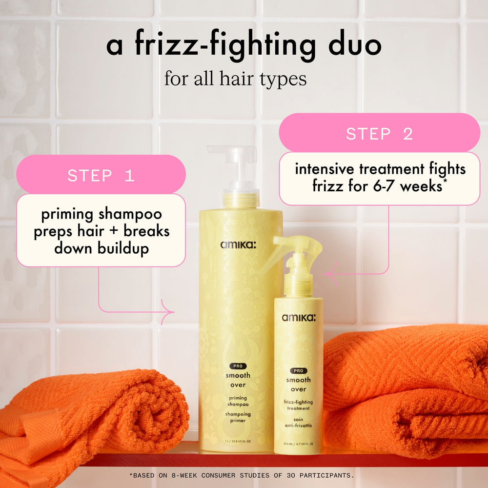 Amika Pro Smooth Over Priming Shampoo - step 1 of the Smooth Over frizz-fighting system