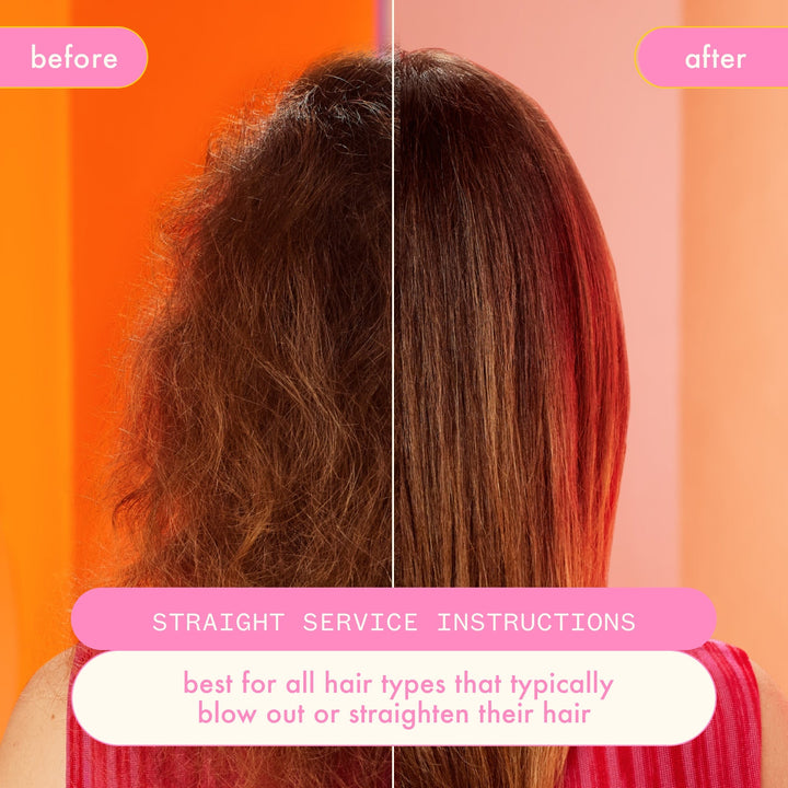 Amika Pro Smooth Over Frizz-Fighting Treatment - before and after, straight smoothing