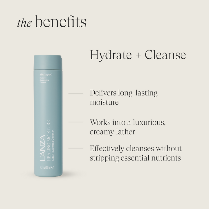 L'ANZA Healing Moisture Shampoo - benefits: long-lasting moisture, creamy lather, cleanses without stripping
