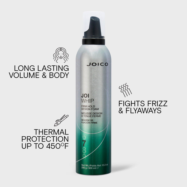Joico JoiWhip Firm Hold Design Foam - benefits: volume and body, fights frizz, thermal protection up to 450°F