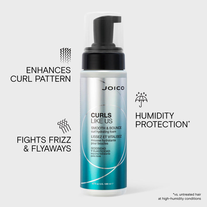 Joico Curls Like Us Smooth & Bounce Curl Hydrating Foam - benefits: enhances curl pattern, humidity protection, fights frizz