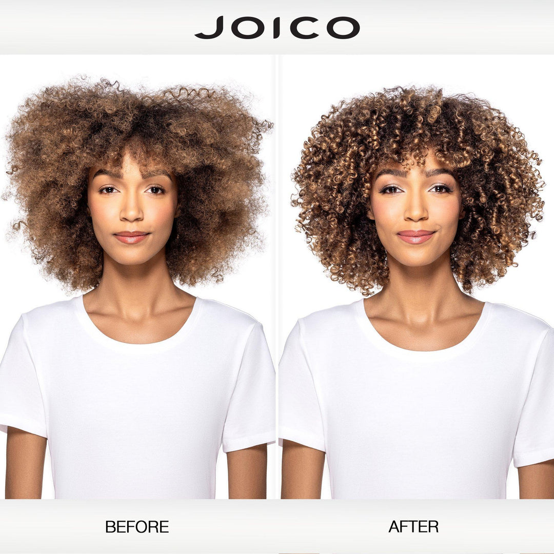 Joico Curls Like Us Smooth & Bounce Curl Hydrating Foam - before and after on coily curls