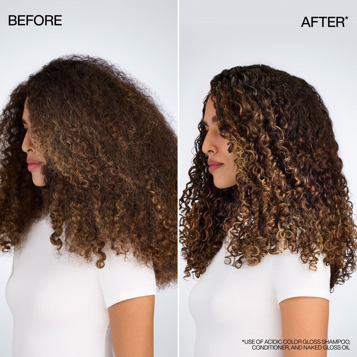 Redken Naked Gloss Lightweight Shine Oil - before and after on curly hair
