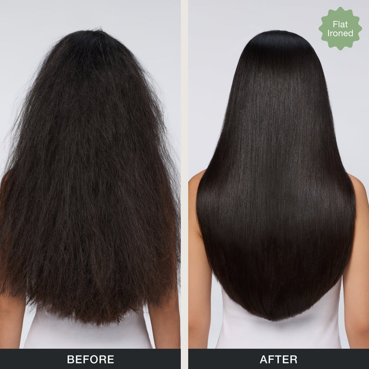 Before and after 3-Day No Frizz Spray on flat-ironed hair