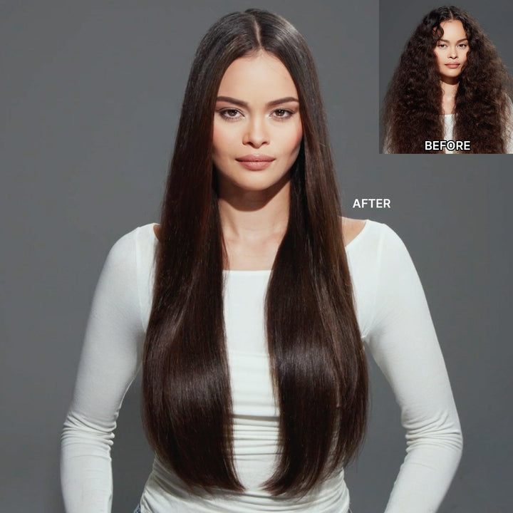 Color Wow Dream Coat Supernatural Spray - before and after, glassy straight hair