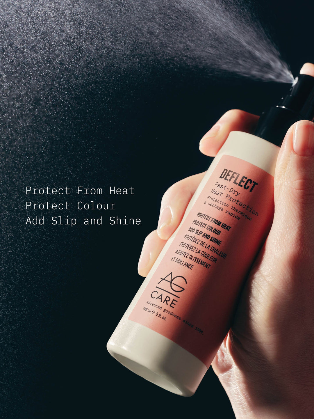 AG Deflect Fast-Dry Heat Protection - benefits: protect from heat, protect colour, add slip and shine