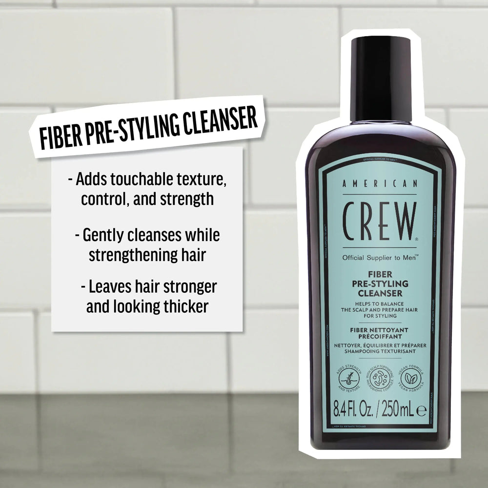 American Crew Fiber Pre-Styling Shampoo - key benefits graphic