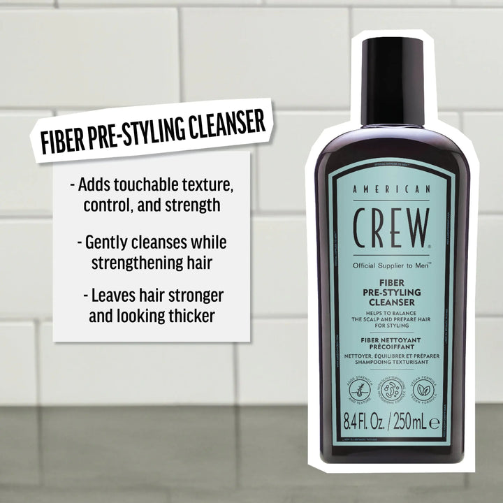 American Crew Fiber Pre-Styling Shampoo - key benefits graphic