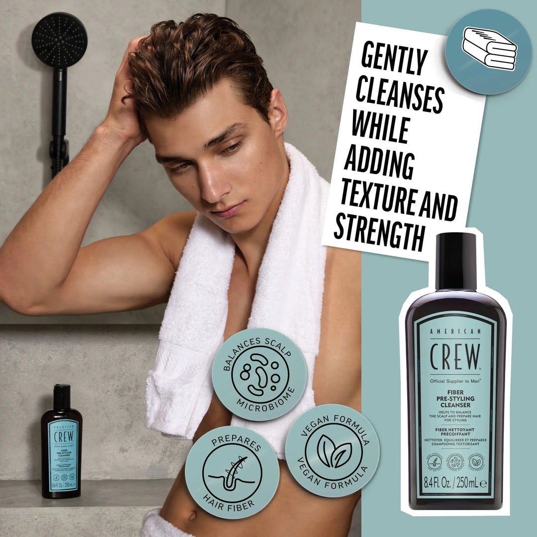 American Crew Fiber Pre-Styling Shampoo - lifestyle, gently cleanses while adding texture