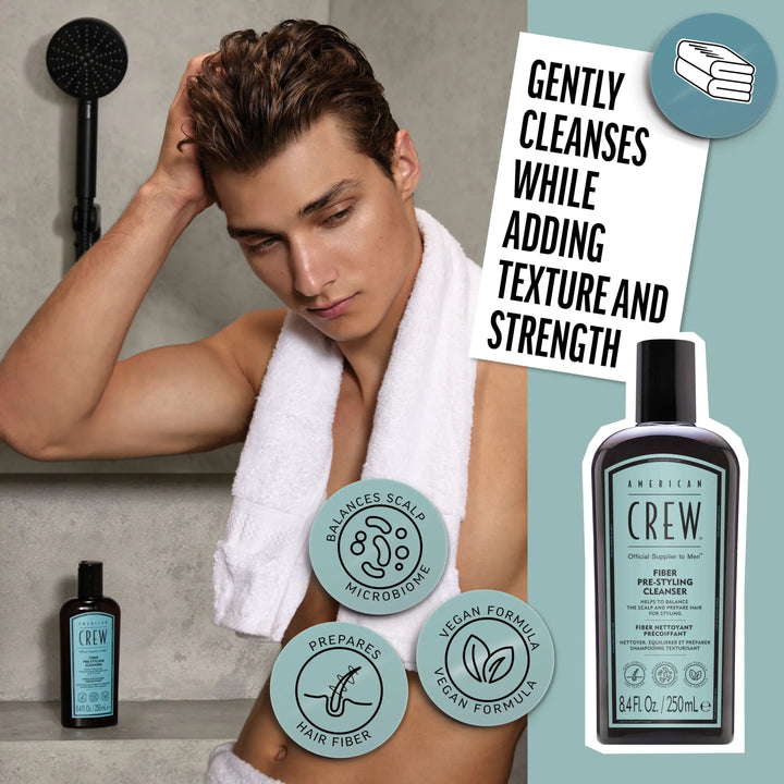 American Crew Fiber Pre-Styling Shampoo - lifestyle, gently cleanses while adding texture
