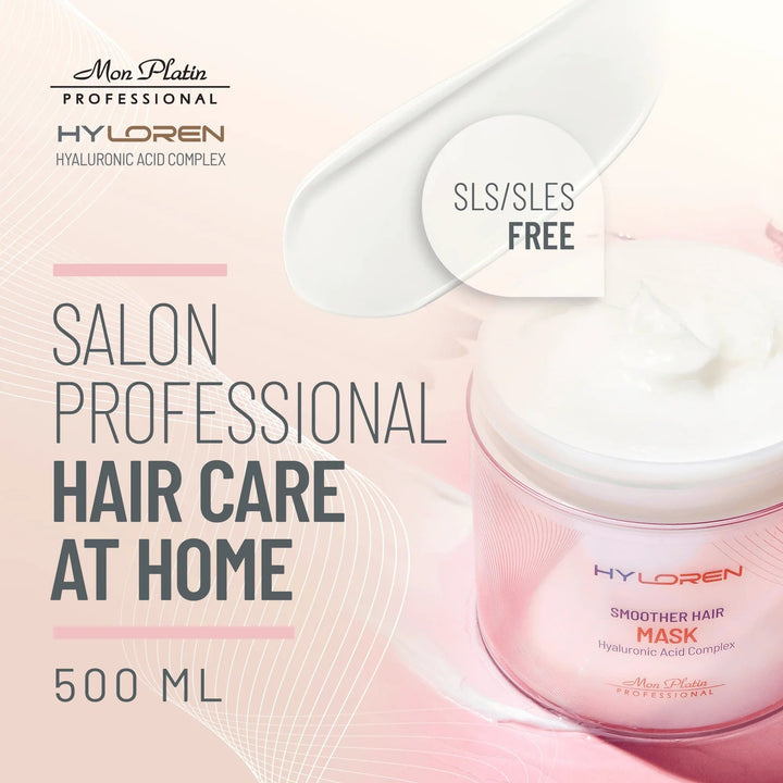 Mon Platin Hyloren Smoother Hair Mask - open jar with mask texture, SLS/SLES-free, 500 ml