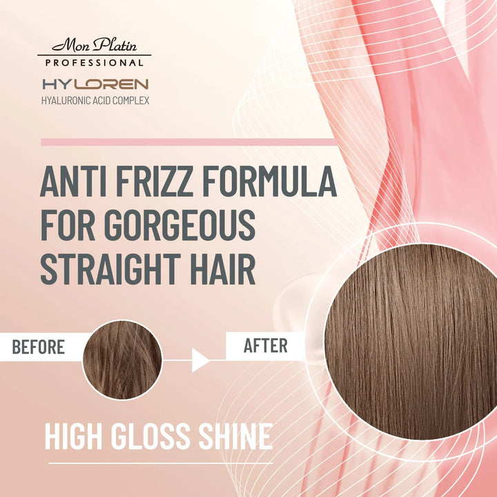 Mon Platin Hyloren Smoother Dream Hair Spray - before and after, anti-frizz high gloss shine