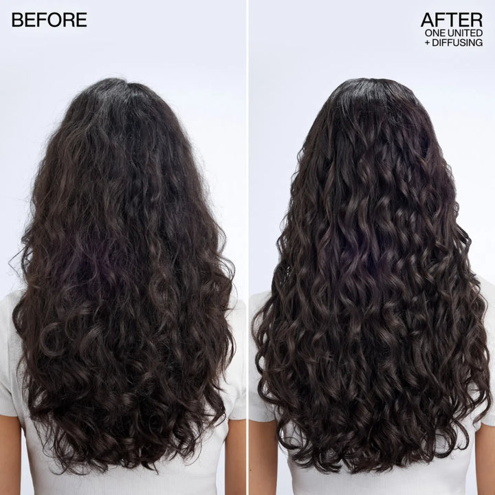 Redken One United - before and after on curly hair with diffusing