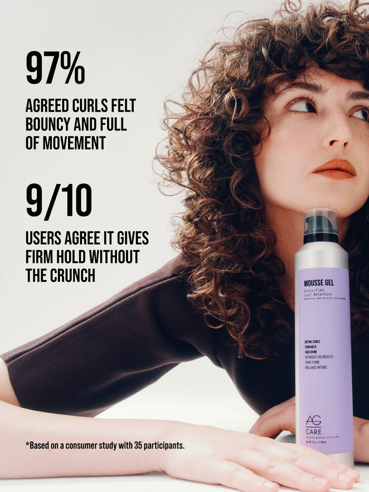 AG Mousse Gel Extra-Firm Curl Retention - consumer study claims: bouncy curls, firm hold without crunch