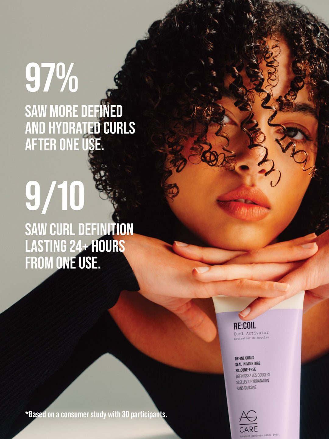 AG Re:Coil Curl Activator - consumer study claims: more defined, hydrated curls after one use