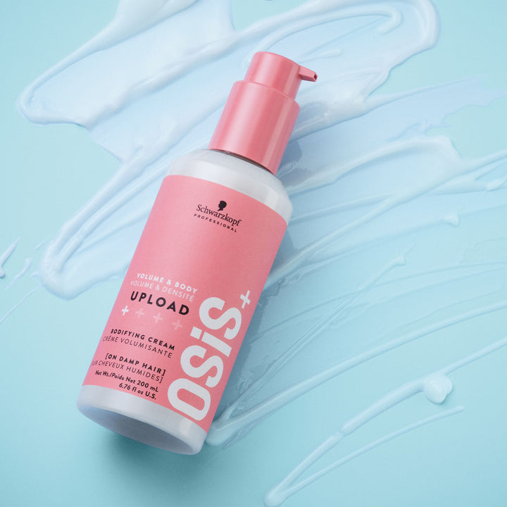 Schwarzkopf OSiS+ Upload Bodifying Cream pump bottle with cream texture swatch