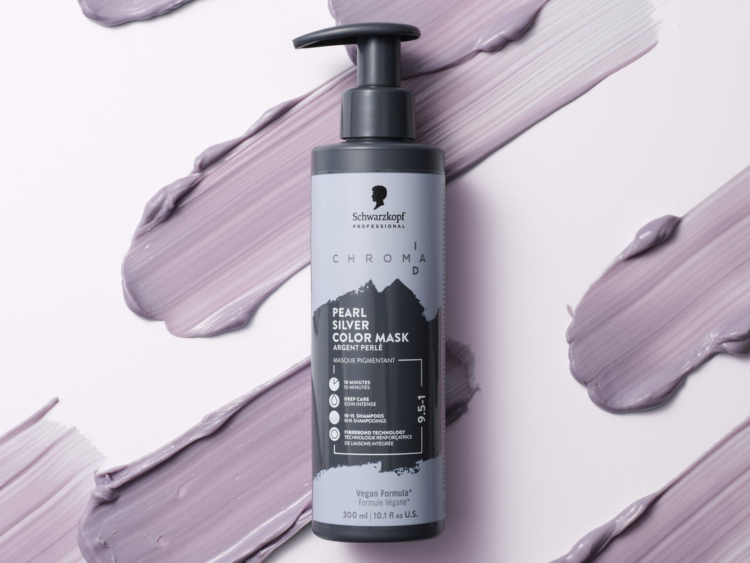 Schwarzkopf Chroma ID Bonding Color Mask - 9.5-1 Pearl Silver bottle with mask texture