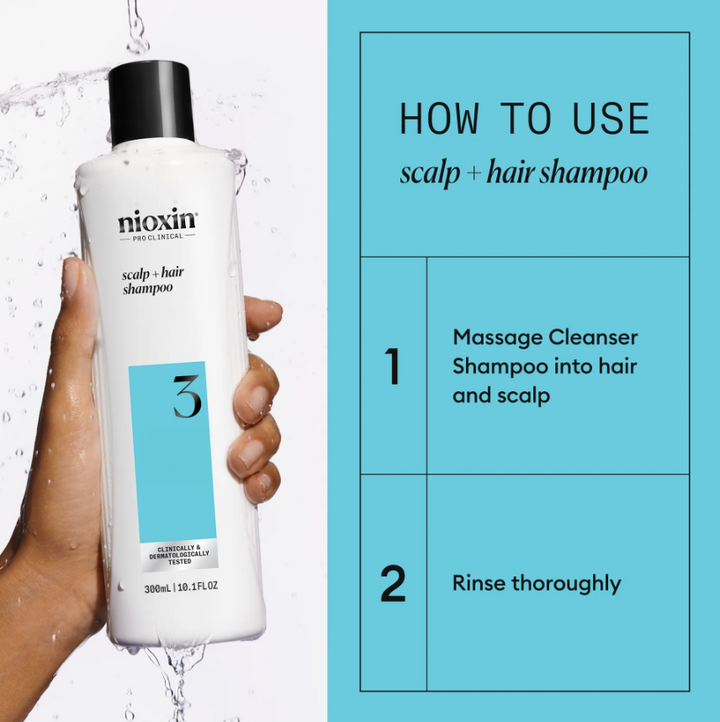 Nioxin 3 - Scalp + Hair Shampoo - Colored/Dry/Damaged Hair Shampoo for Light Thinning