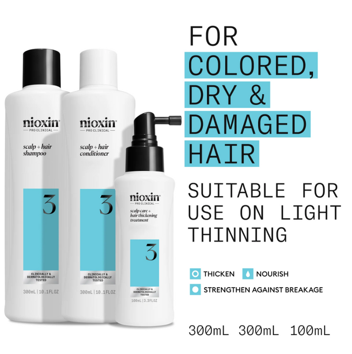 Nioxin 3 Kit - Shampoo, Conditioner and Treatment for Colored Hair Light Thinning