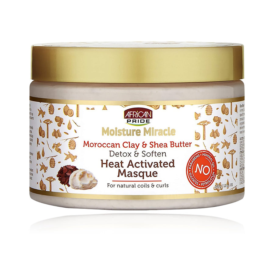 African Pride Moisture Miracle Moroccan Clay & Shea Butter Heat Activated Masque 12 oz
