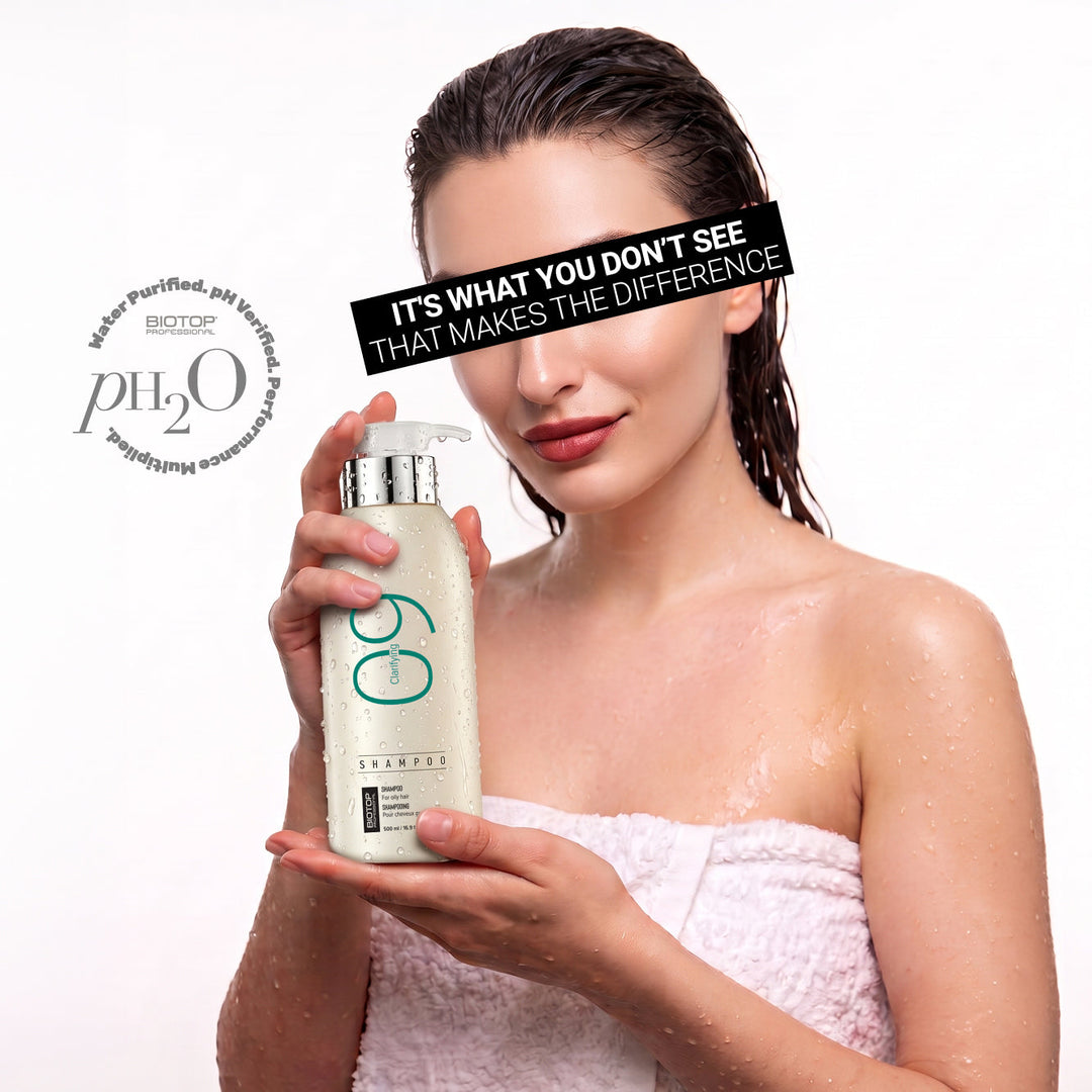 Biotop 09 Clarifying Shampoo - model with the bottle