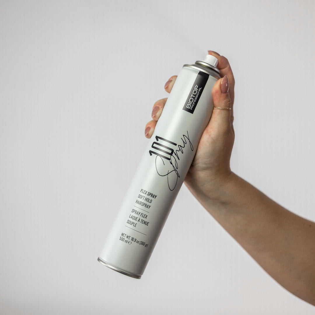Biotop 101 Create Flex Spray Hairspray - spraying the can