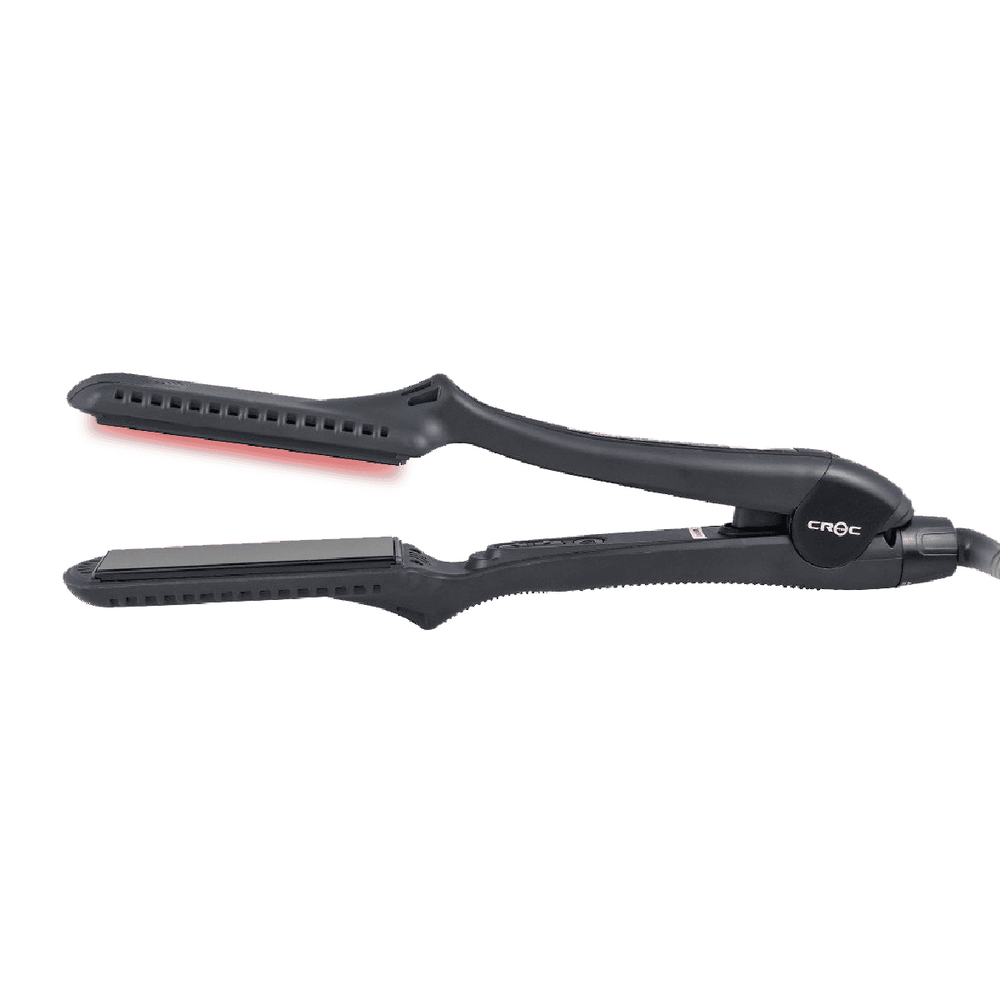 CROC Premium Infrared Black Titanium Flat Iron 1.5" - open, showing the plates