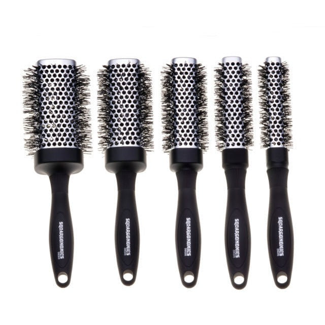 Denman Thermoceramic Squargonomics Hotcurl silver brushes