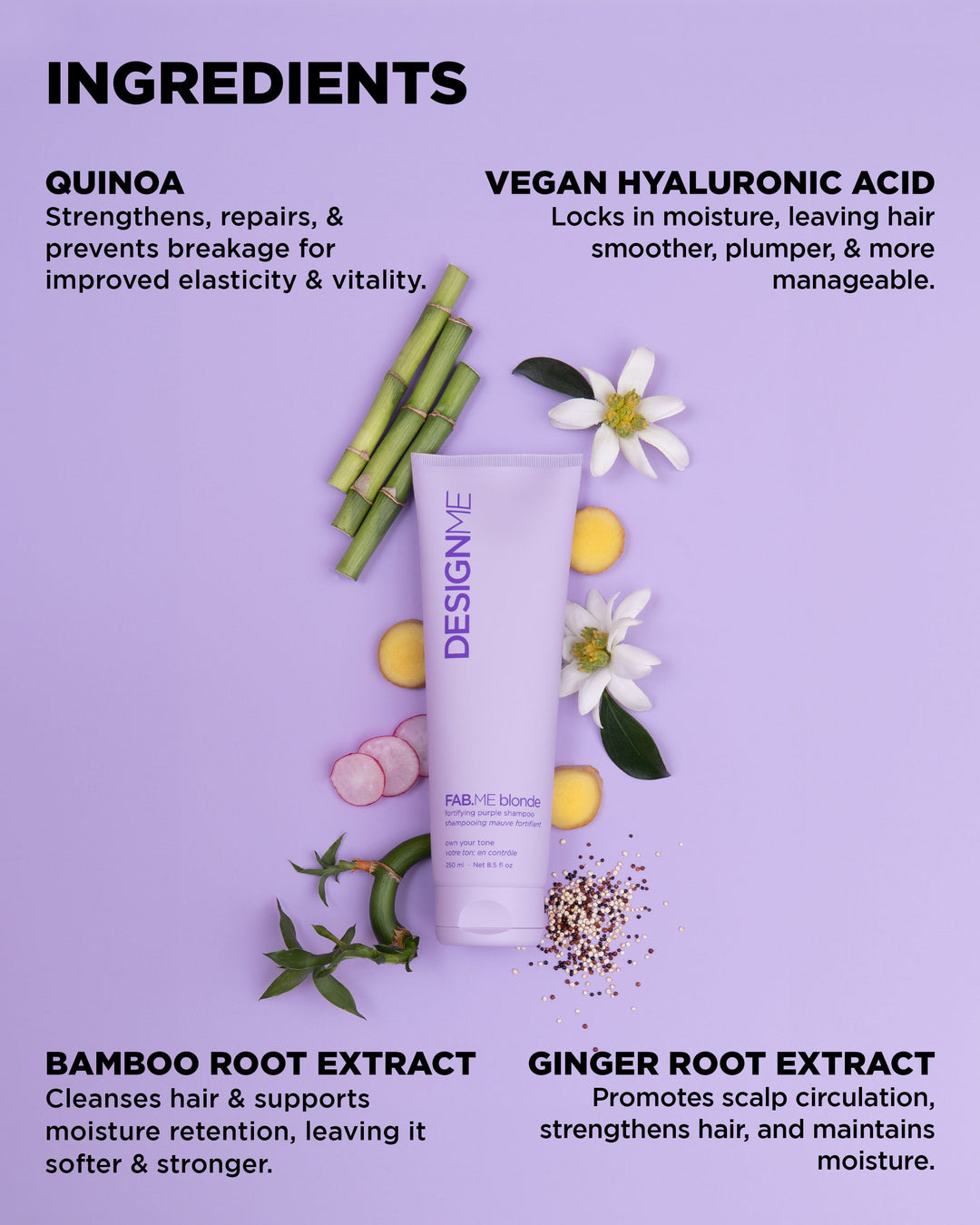 DESIGNME FAB.ME BLONDE Fortifying Purple Shampoo - key ingredients