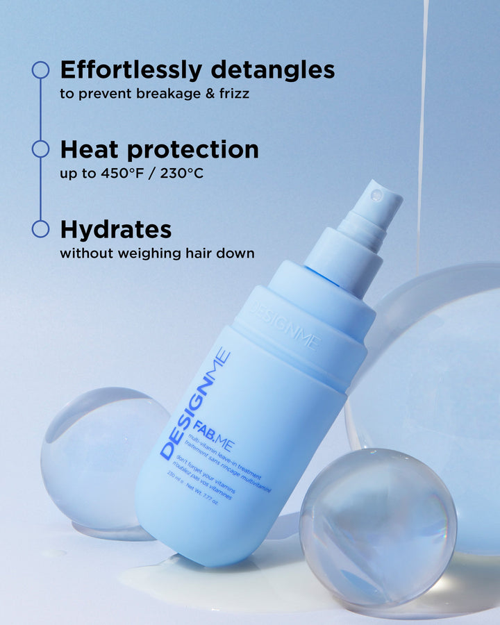 DESIGNME FAB.ME Multi-Vitamin Leave-In Treatment - key benefits and heat protection