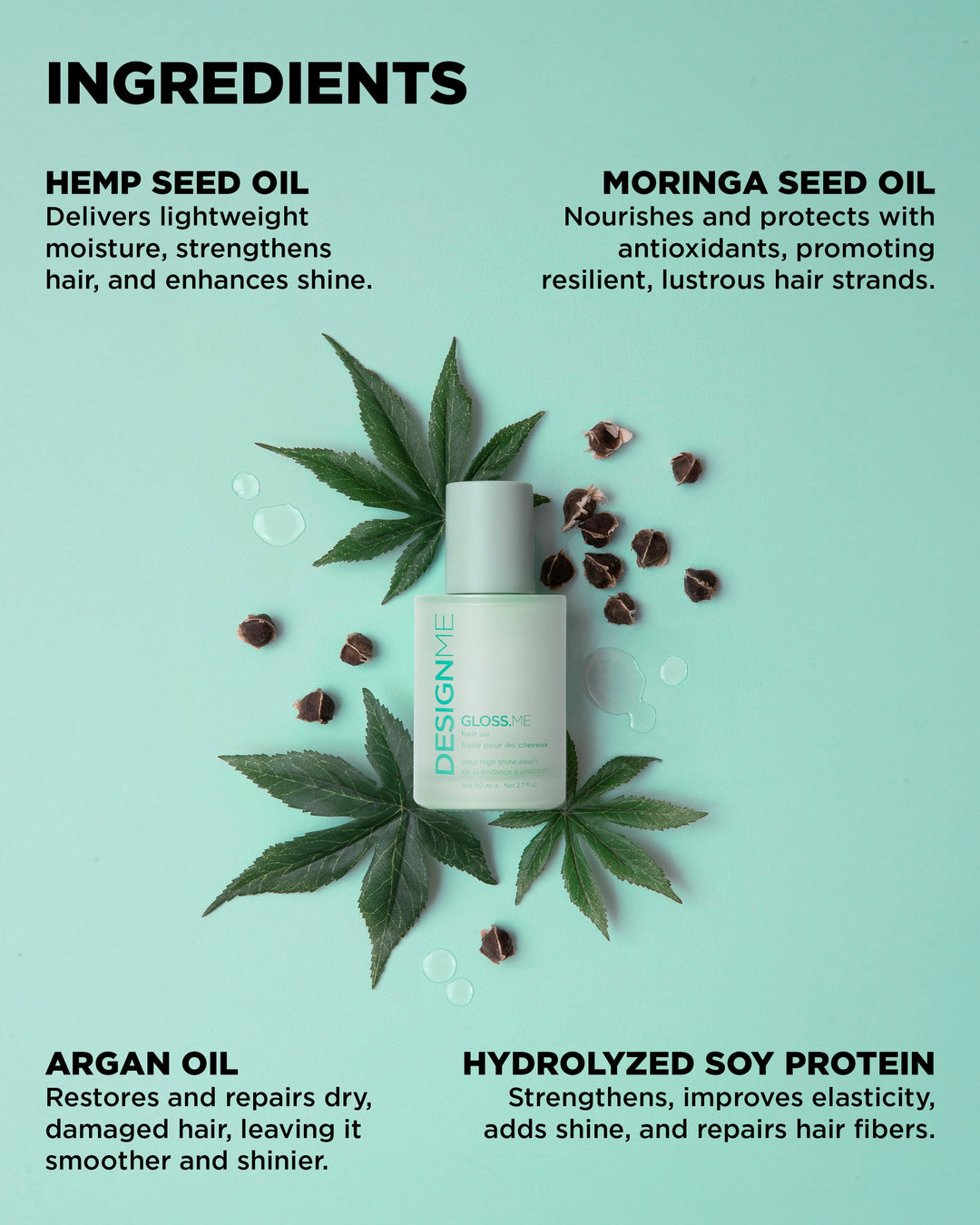 DESIGNME GLOSS.ME Hair Oil - key ingredients