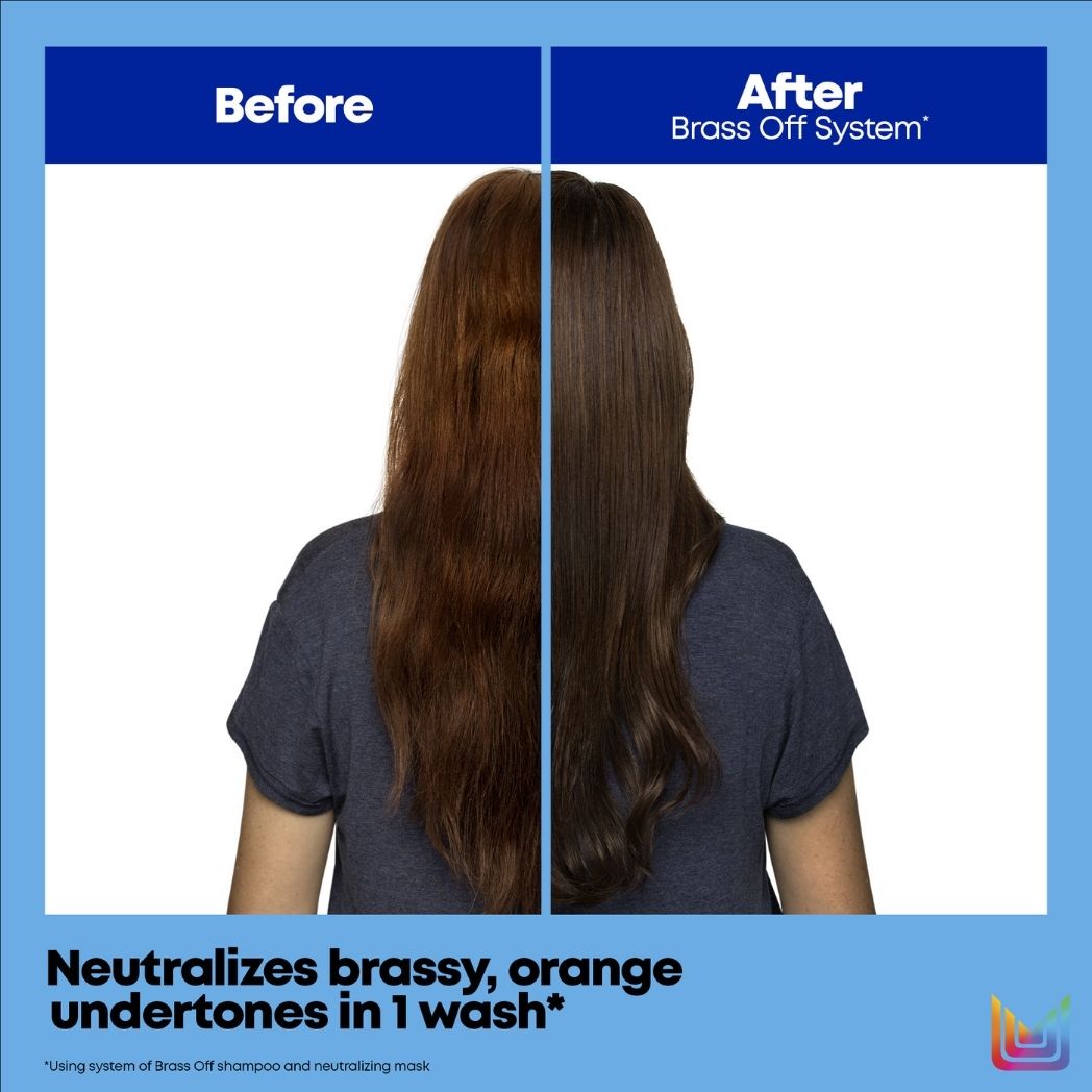 Matrix Brass Off Shampoo - before and after the Brass Off system on brunette hair