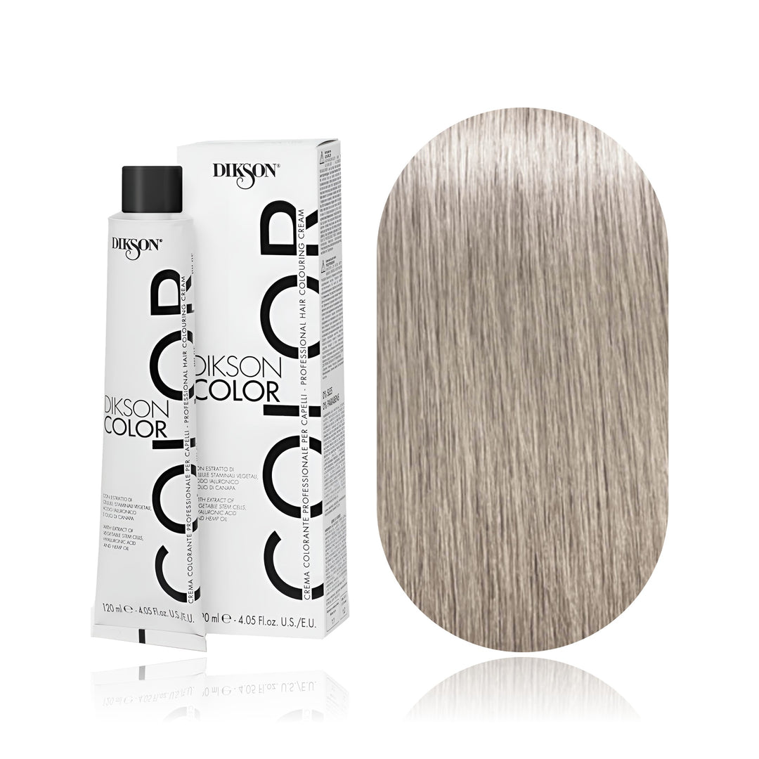 Dikson Color 10.0 Blonde Platinum Light permanent hair color tube, box and hair swatch