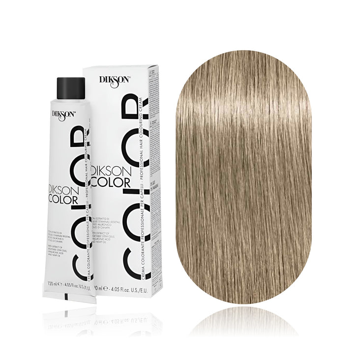 Dikson Color 10.00 Blonde Platinum Light Extra permanent hair color tube, box and hair swatch
