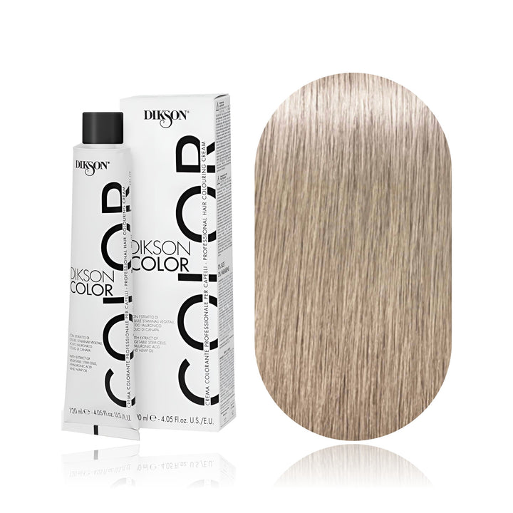Dikson Color 10.13 Blonde Platinum Light Beige permanent hair color tube, box and hair swatch