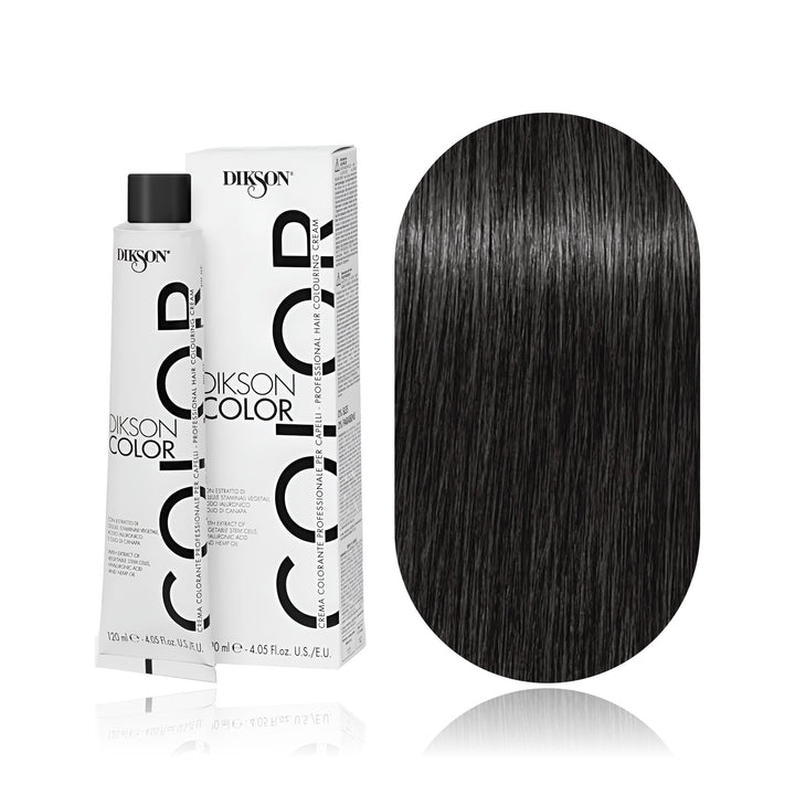Dikson Color 3.0 Dark Brown permanent hair color tube, box and hair swatch