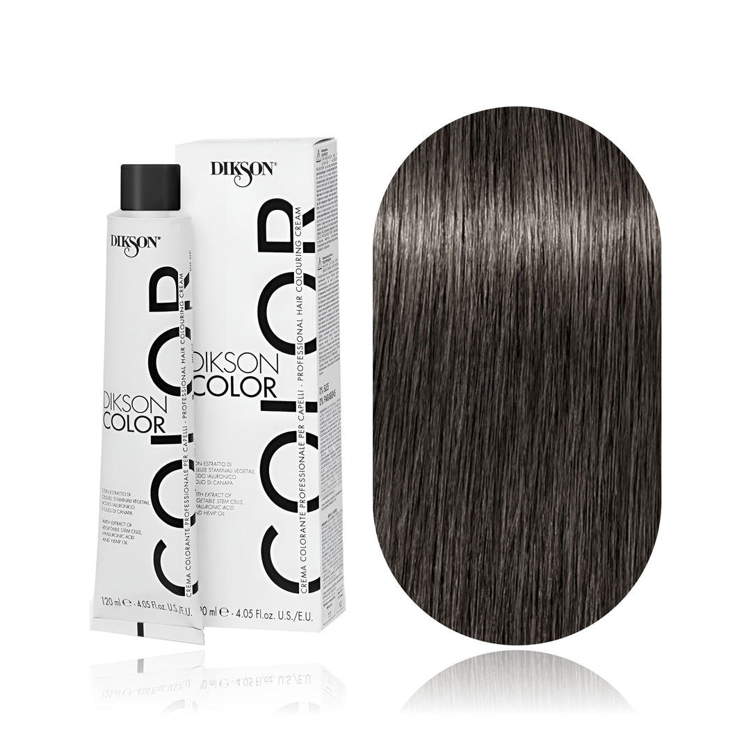 Dikson Color 4.0 Brown permanent hair color tube, box and hair swatch