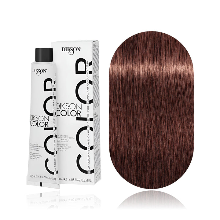Dikson Color 4.66 Brown Intense Red permanent hair color tube, box and hair swatch