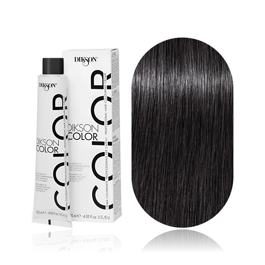 Dikson Color 4 Brown Cold permanent hair color tube, box and hair swatch