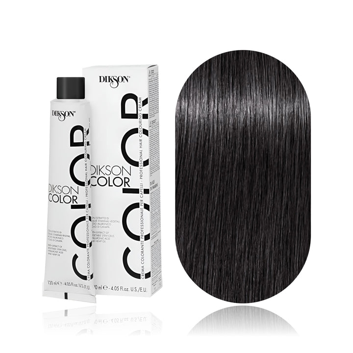 Dikson Color 4 Brown Cold permanent hair color tube, box and hair swatch