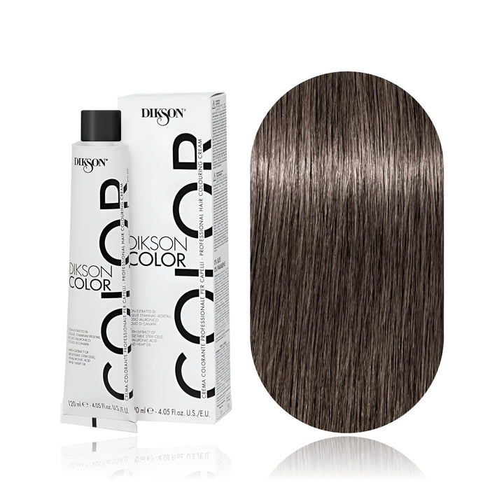 Dikson Color 5.0 Light Brown permanent hair color tube, box and hair swatch