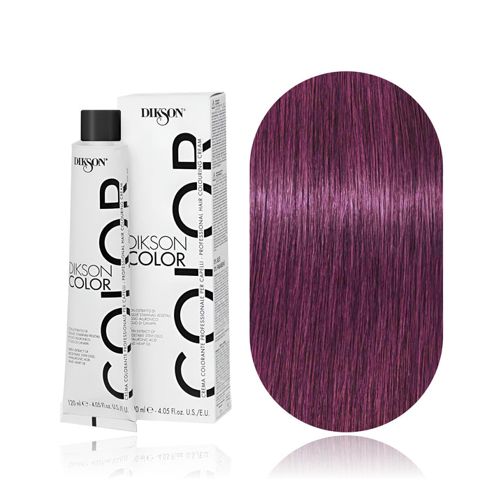 Dikson Color 5.26 Light Brown Red Violet permanent hair color tube, box and hair swatch