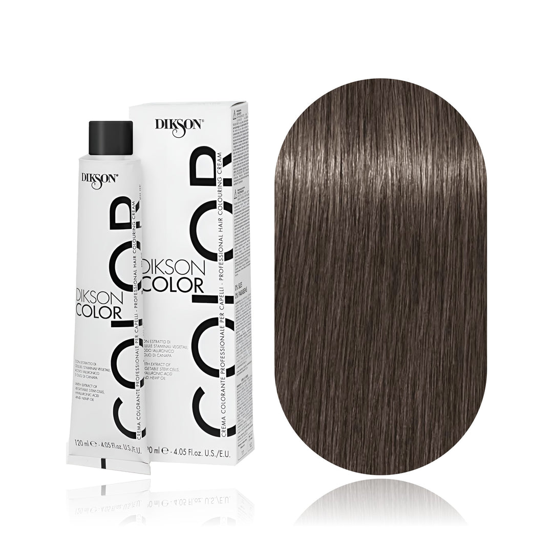 Dikson Color 5.8 Light Brown Matte permanent hair color tube, box and hair swatch