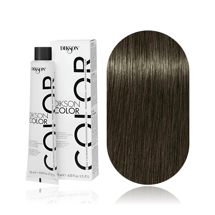 Dikson Color 6.1 Dark Blonde Ash permanent hair color tube, box and hair swatch