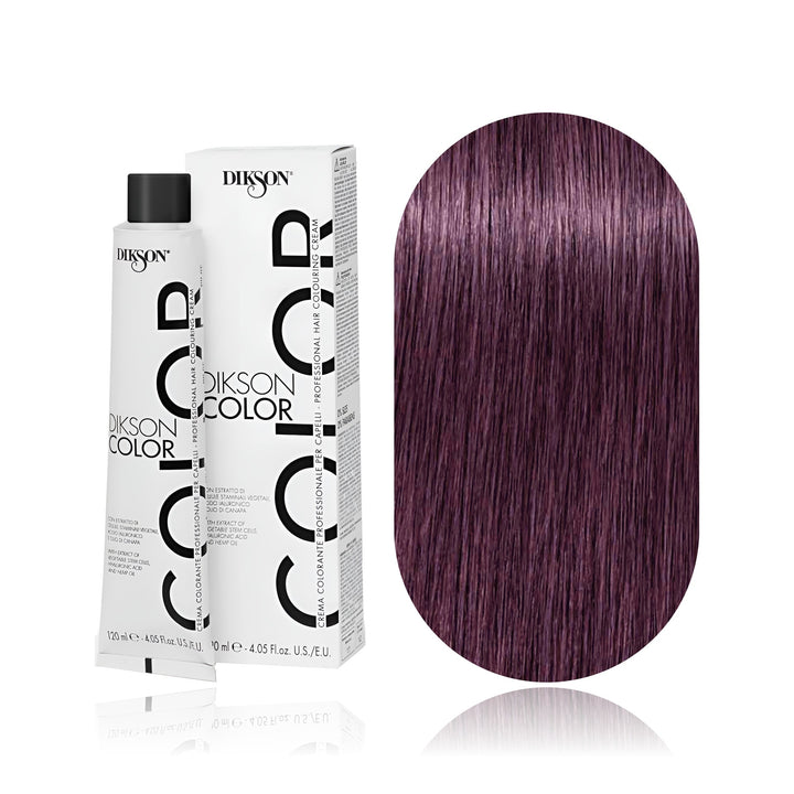 Dikson Color 6.22 Dark Blonde Intense Violet permanent hair color tube, box and hair swatch