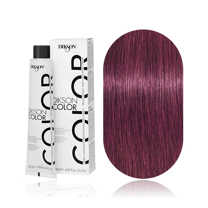 Dikson Color 6.26 Dark Blonde Red Violet permanent hair color tube, box and hair swatch