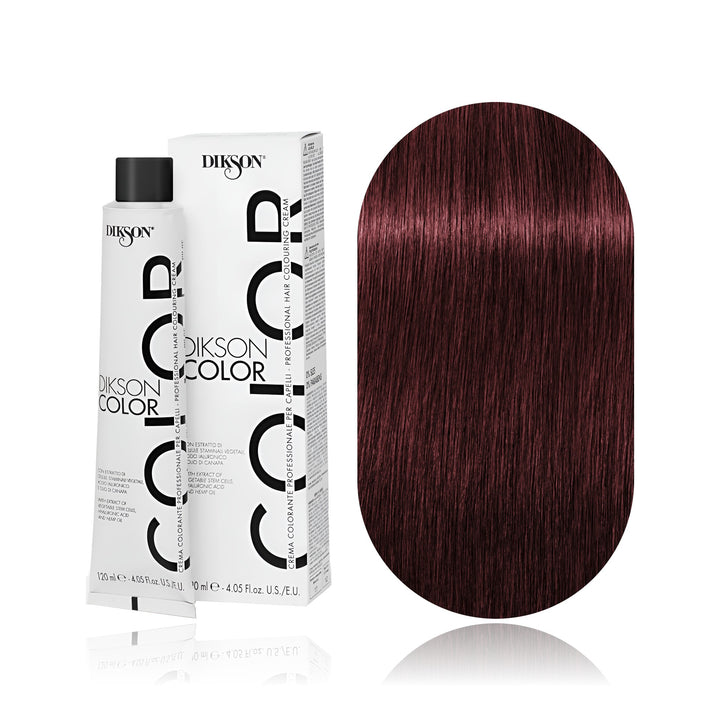 Dikson Color 6.5 Dark Blonde Mahogany permanent hair color tube, box and hair swatch